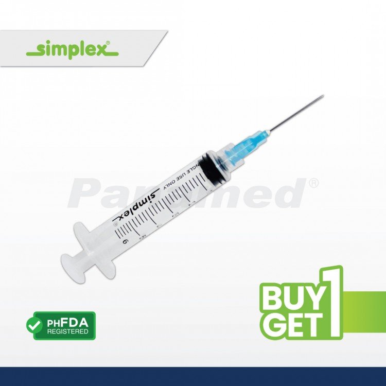 Simplex Disposable Syringe with Needle 5cc G21 x 1 LL, Sold by box of 100's